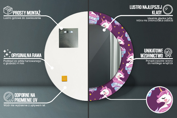 Runder spiegel bedrucktem rahmen Einhornsterne