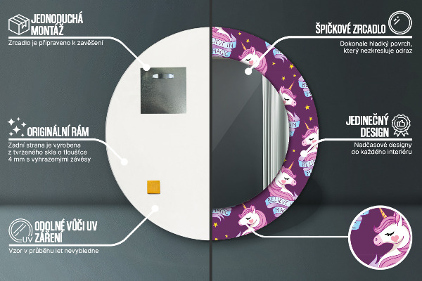 Runder spiegel bedrucktem rahmen Einhornsterne