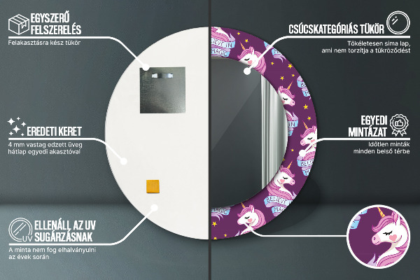 Runder spiegel bedrucktem rahmen Einhornsterne