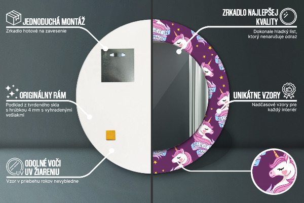 Runder spiegel bedrucktem rahmen Einhornsterne