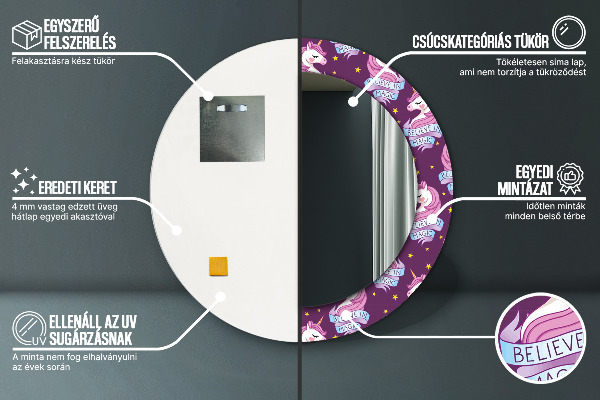 Runder spiegel bedrucktem rahmen Einhornsterne