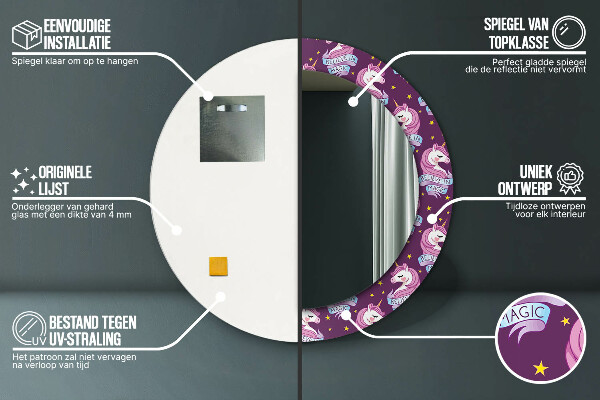 Runder spiegel bedrucktem rahmen Einhornsterne