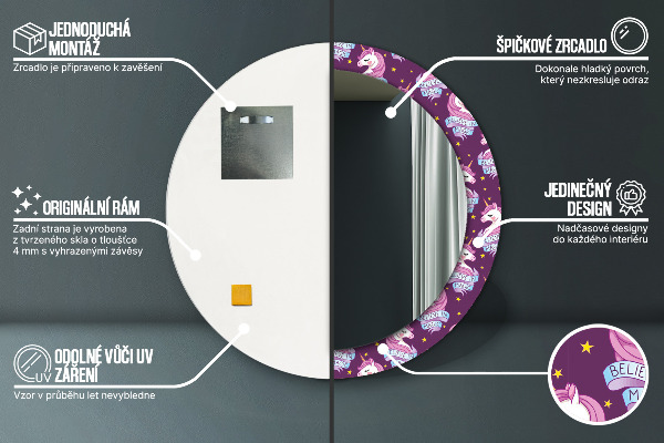 Runder spiegel bedrucktem rahmen Einhornsterne