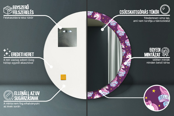 Runder spiegel bedrucktem rahmen Einhornsterne