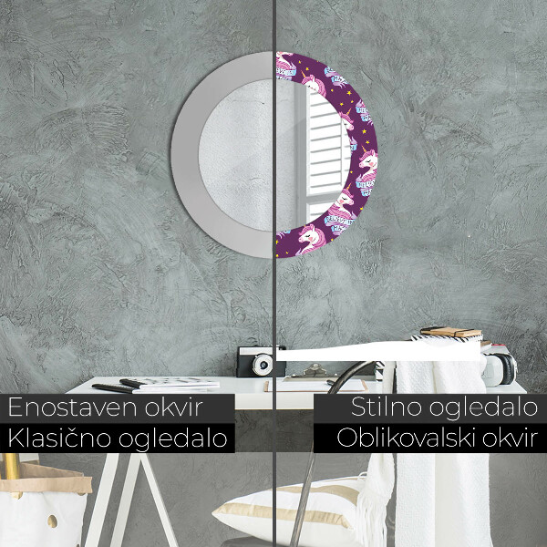 Runder spiegel bedrucktem rahmen Einhornsterne