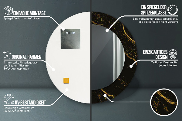 Runder spiegel bedrucktem rahmen Schwarzer Marmor