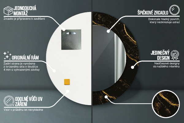 Runder spiegel bedrucktem rahmen Schwarzer Marmor