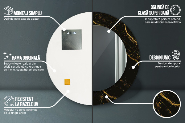 Runder spiegel bedrucktem rahmen Schwarzer Marmor