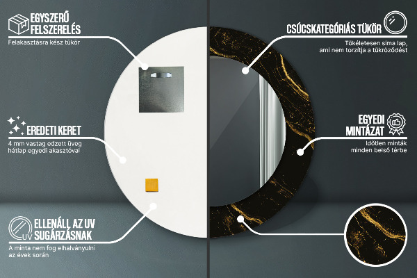 Runder spiegel bedrucktem rahmen Schwarzer Marmor