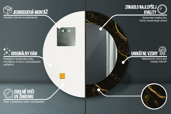 Runder spiegel bedrucktem rahmen Schwarzer Marmor