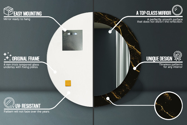 Runder spiegel bedrucktem rahmen Schwarzer Marmor