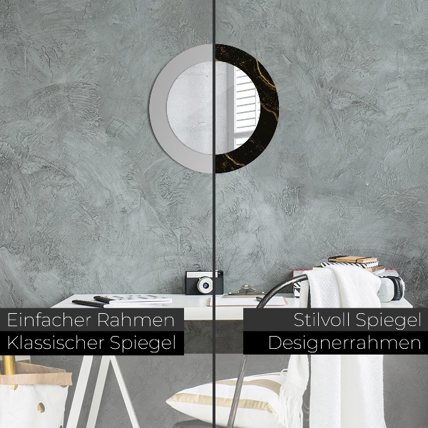 Runder spiegel bedrucktem rahmen Schwarzer Marmor