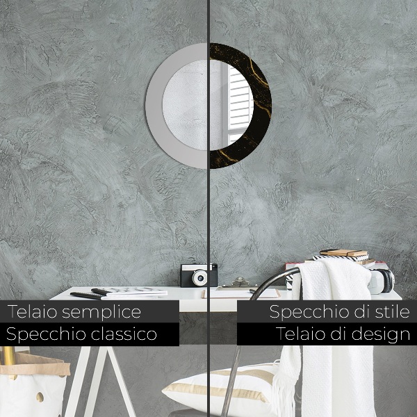 Runder spiegel bedrucktem rahmen Schwarzer Marmor