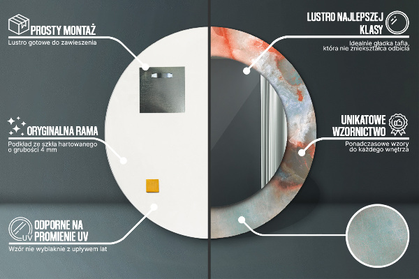 Runder spiegel bedrucktem rahmen Onyx Murmeln