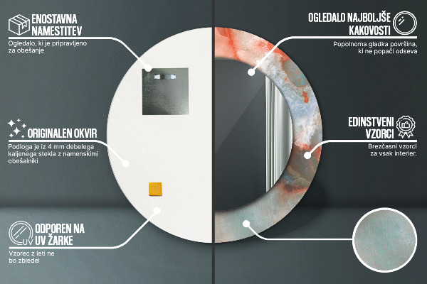 Runder spiegel bedrucktem rahmen Onyx Murmeln