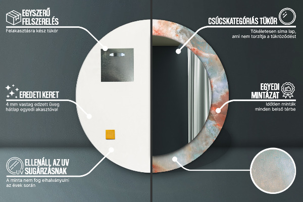 Runder spiegel bedrucktem rahmen Onyx Murmeln