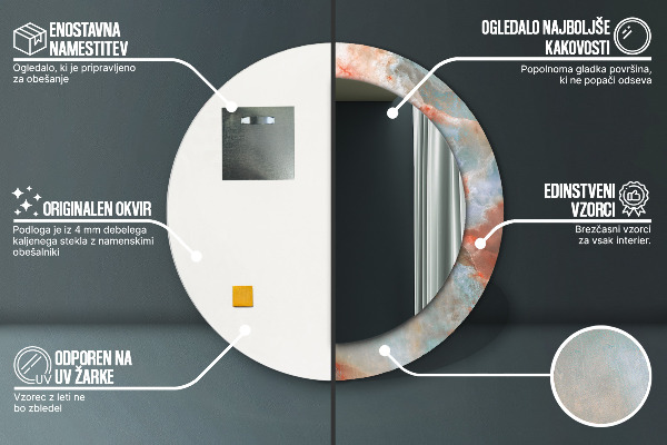 Runder spiegel bedrucktem rahmen Onyx Murmeln