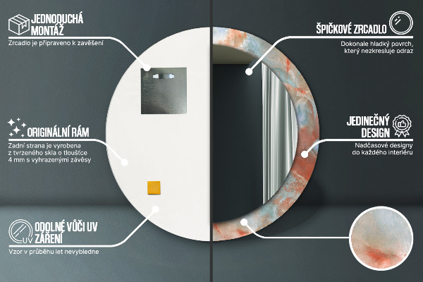 Runder spiegel bedrucktem rahmen Onyx Murmeln