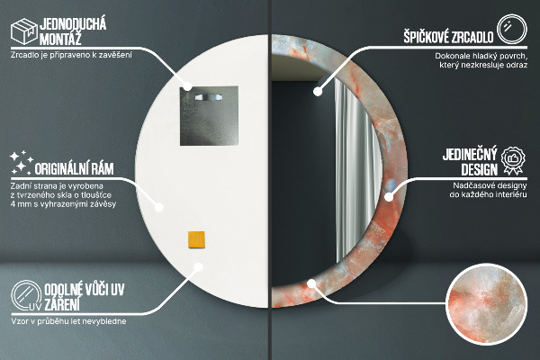 Runder spiegel bedrucktem rahmen Onyx Murmeln