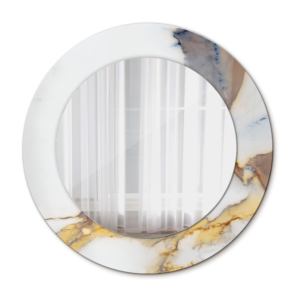 Runder spiegel mit dekorativem aufdruck weisser Marmor