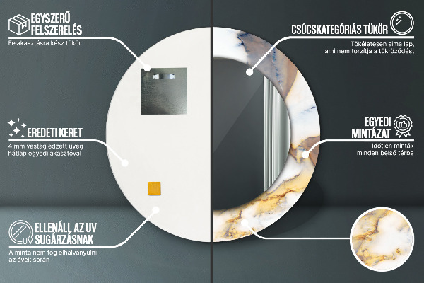 Runder spiegel mit dekorativem aufdruck weisser Marmor