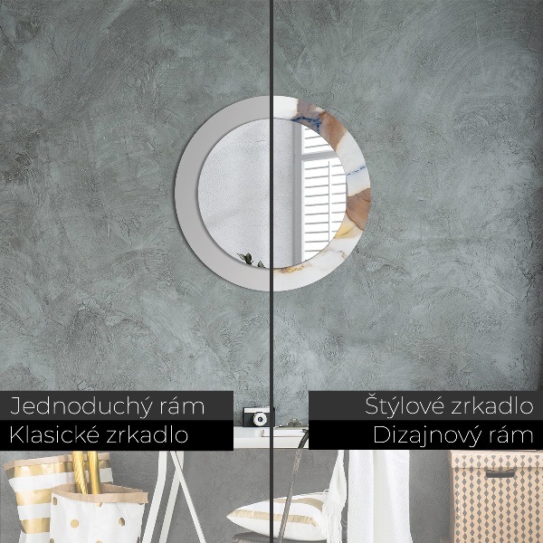 Runder spiegel mit dekorativem aufdruck weisser Marmor