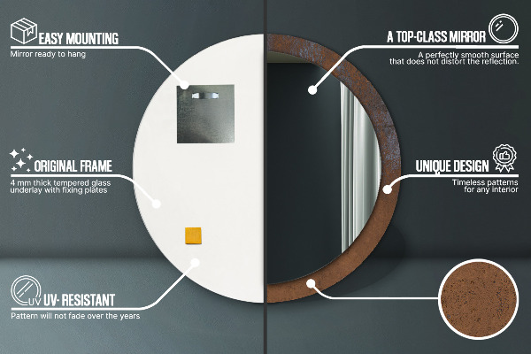 Runder spiegel mit dekorativem aufdruck Metallic rustikal