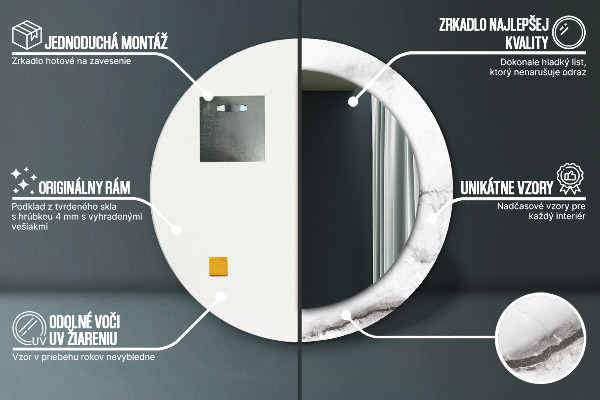 Runder spiegel mit dekorativem aufdruck weisser Marmor