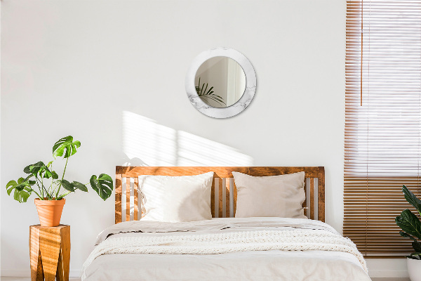 Runder spiegel mit dekorativem aufdruck weisser Marmor