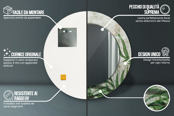 Runder spiegel aufdruck Farnblätter