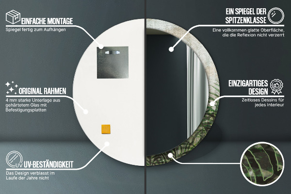 Runder spiegel aufdruck Farnblätter