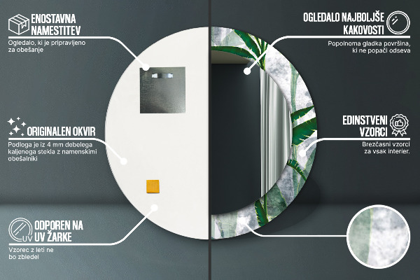 Runder spiegel aufdruck Tropenblätter