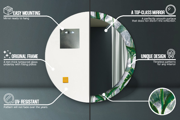 Runder spiegel aufdruck Tropenblätter