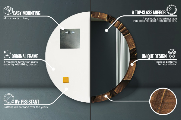 Runder spiegel mit dekoration Braune Bananenblätter