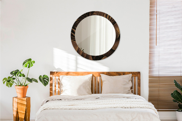 Runder spiegel mit dekoration Braune Bananenblätter