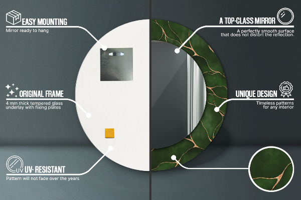 Runder spiegel bedrucktem rahmen Abstraktes Blatt