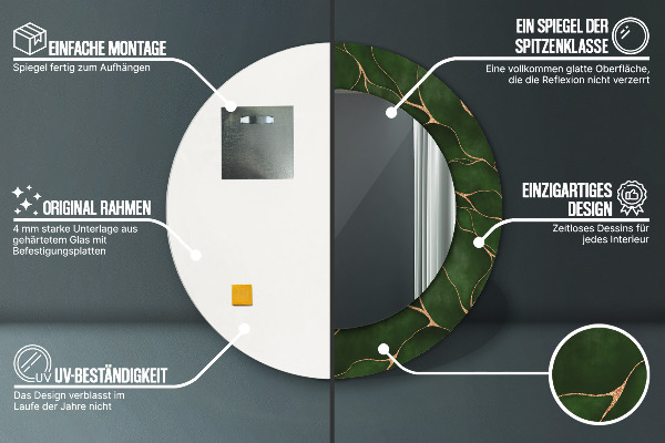 Runder spiegel bedrucktem rahmen Abstraktes Blatt