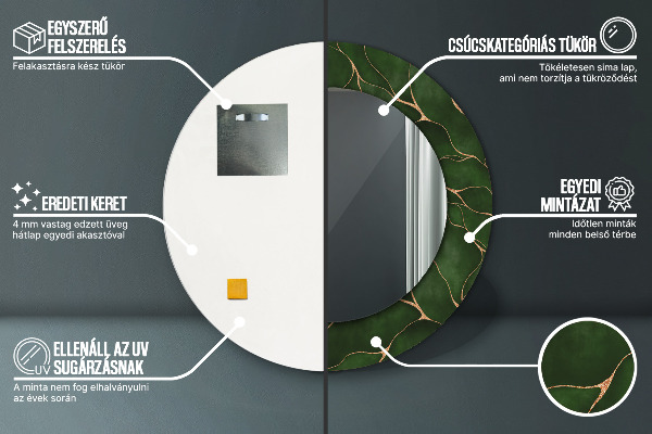 Runder spiegel bedrucktem rahmen Abstraktes Blatt