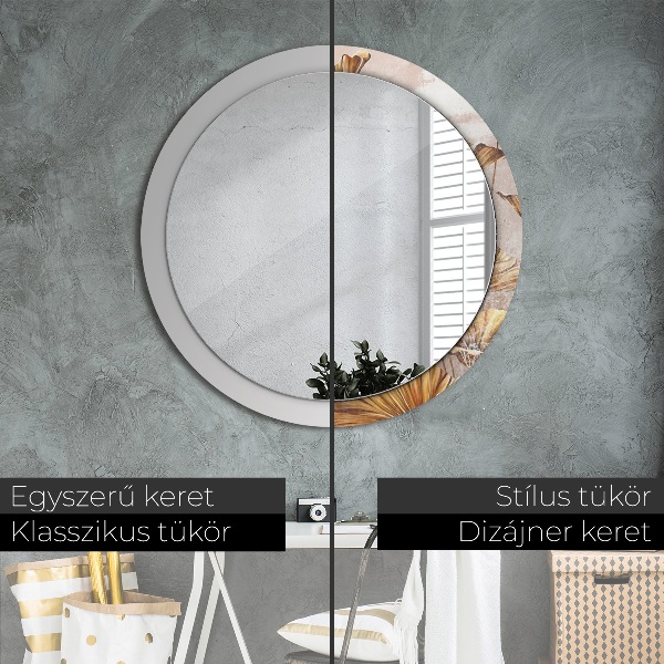 Runder spiegel bedrucktem rahmen Goldene Blätter