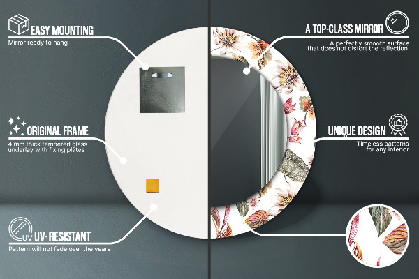 Runder spiegel bedrucktem rahmen Vintage Blumen