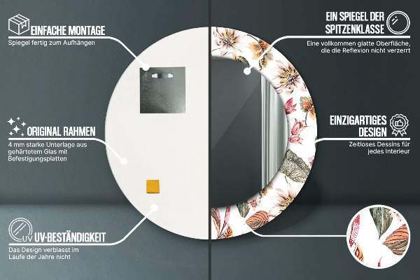 Runder spiegel bedrucktem rahmen Vintage Blumen