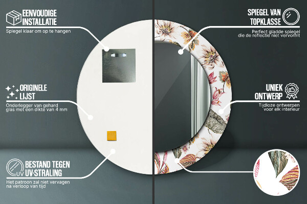 Runder spiegel bedrucktem rahmen Vintage Blumen