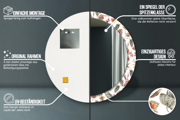 Runder spiegel bedrucktem rahmen Vintage Blumen