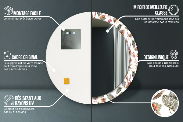 Runder spiegel bedrucktem rahmen Vintage Blumen