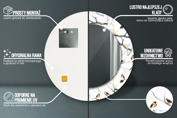 Runder spiegel bedrucktem rahmen Spatzen Vögel Zweige