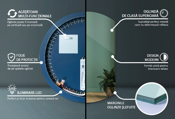 Spiegel rund abgeschnitten mit beleuchtung 63x70 cm
