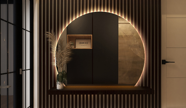 Spiegel rund abgeschnitten mit beleuchtung 63x70 cm