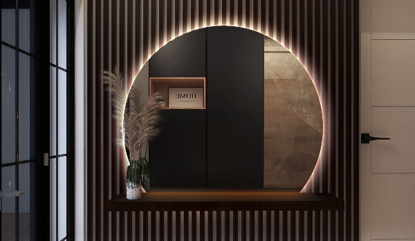 Runder spiegel abgeschnitten mit beleuchtung 70x80 cm