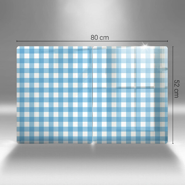 Herdabdeckplatte glas Blau-weißes Karomuster