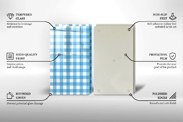 Herdabdeckplatte glas Blau-weißes Karomuster